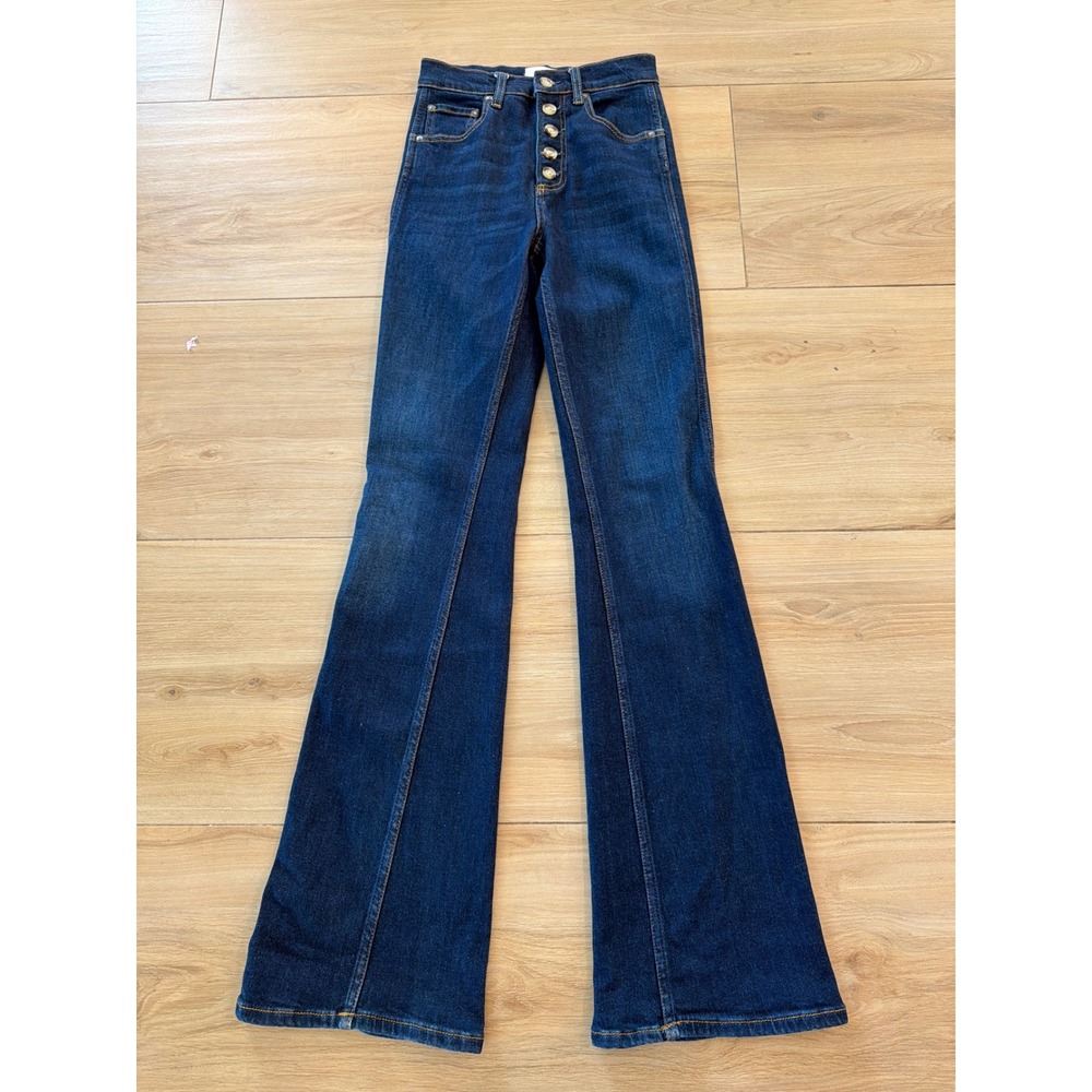 Boyish The Ricky High Rise Flare Jeans Dark Wash Button Fly Indigo Womens 24